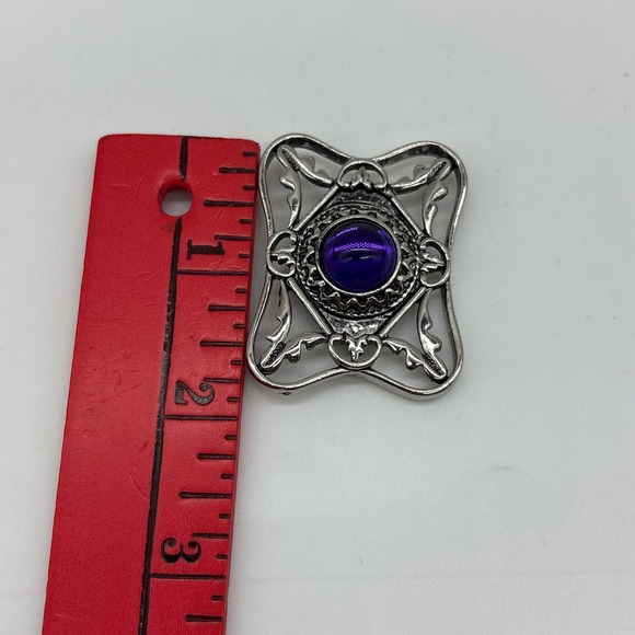 Avon 1992 Bold Classic Royal Purple Glass Cabochon Silver Tone Brooch J10 - Picture 3 of 8